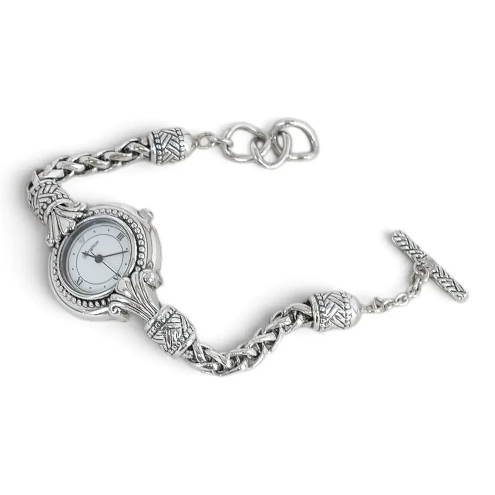 Brighton Calgary Watch Silver Braided Chain Toggle Clasp Round Face Retired
